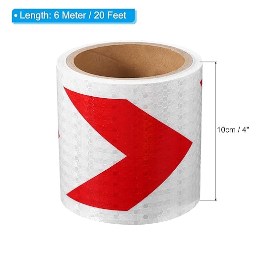 PATIKIL Reflective Tape, 4 Inch x 20 ft Waterproof Self Adhesive High Visibility Safety Warning Arrow Tape Outdoor Reflectors for Trucks Trailers Cars, White Red