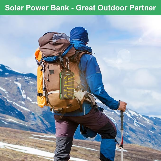 Solar Charger Power Bank 49800mAh Portable solar panels QC 3.0 22.5W Wireless Fast Charging with 6 Outputs for Cell Phones, Built in 4 Cables,USB C Waterproof Battery Pack for Camping,LED Flashlight