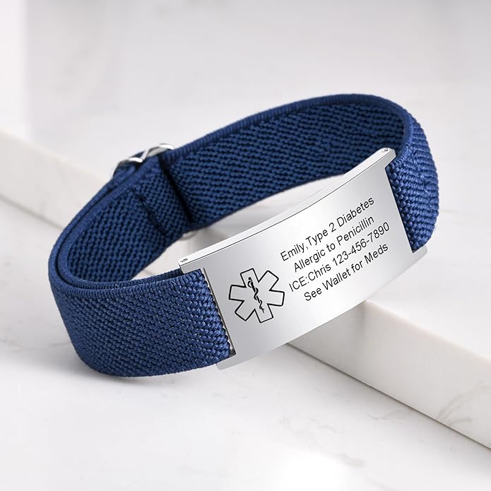 VNOX Medical Alert Bracelets for Men & Women Kids with Free Engraving Adjustable Stainless Steel Mesh Emergency Medical ID Bracelets Wristband