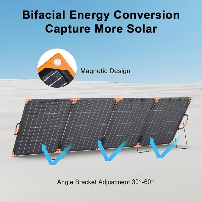 400W Bifacial Portable Solar Panel, 33V Lightweight Foldable Solar Charger for Power Station, IP68 Waterproof 23.5% High Efficiency with Adjustable Kickstands for Camping RVs Home Backup