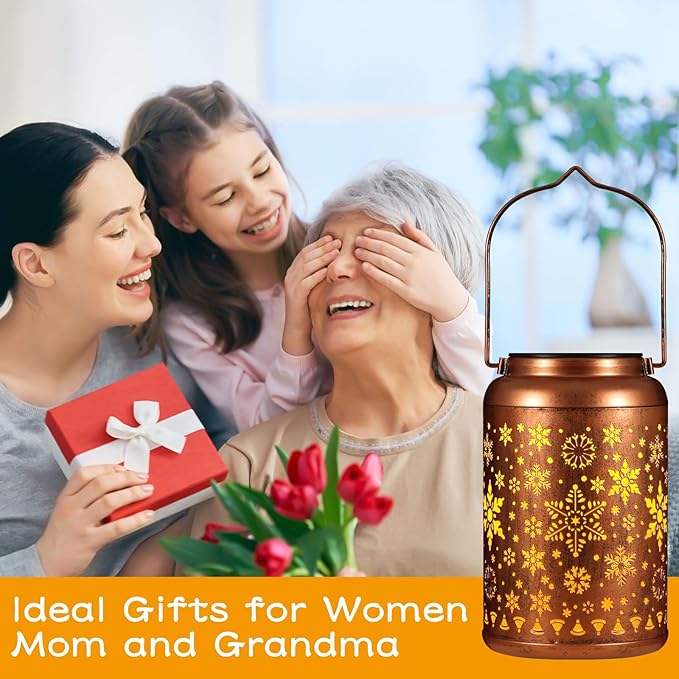 Solar Lanterns Outdoor, Waterproof Hanging Metal Solar Lanterns LED Decoration for Garden, Yard, Patio - Perfect Birthday Gifts for Women Mom Grandma(Snowflakes)