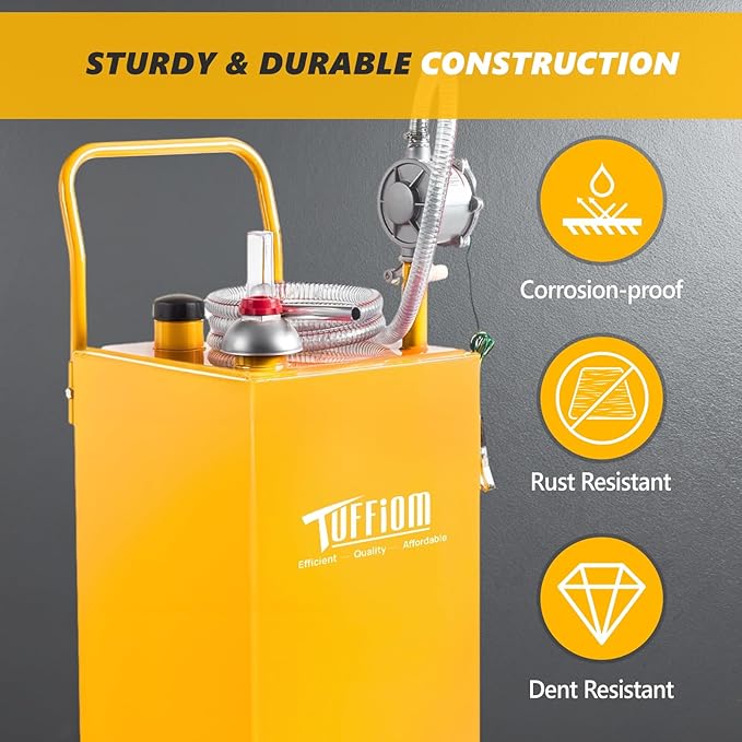 TUFFIOM 30 Gallon Portable Gas Caddy w/Swivel Wheels,Fuel Storage Tank, Gasoline Diesel Can with Fuel Transfer Rotary Hand Siphon Pump for Automobile ATV Car Mower Tractor Boat Motorcycle