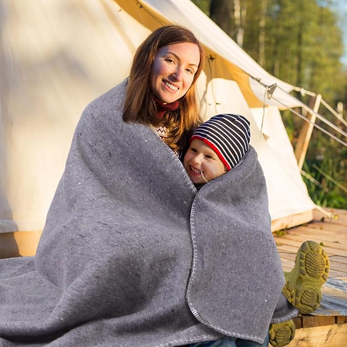 Preboun 3 Pieces Wool Camping Blanket Bulk 60" x 80" Military Wool First Aid Fire Retardant Blanket Queen for Outdoors Camping Stadium Picnics Travel Car Survival Kits(Light Gray)