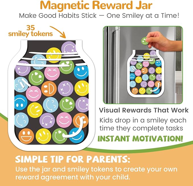 JJPRO Magnetic Chore Chart for Kids with Reward Jar- 10" x5.5“ Daily Checklist Board Routine Chart to Do List,Reward Chore Chart for Toddlers, Behavior Reward Chart System-Yellow