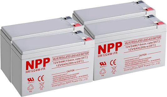 NPP HR1224W (4 Pcs) 12V 144Watts 24Watt/ Cell AGM Sealed Lead Acid Rechargeable Battery, Replace 5.5Ah 12V 6Ah, 6.5Ah Flame Retardant High Rate UPS Battery