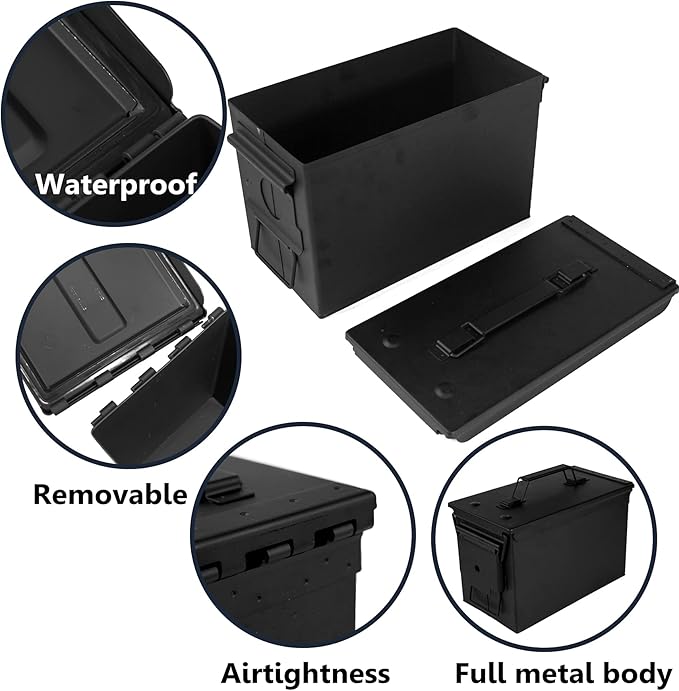 GUGULUZA Metal Ammo Can 30/50 Cal, Lockable Bullet Storage Case, Waterproof & Airtight Containers Box with Flip Top for Long-Term Storage Shotgun, Rifles, Pistols Ammunition