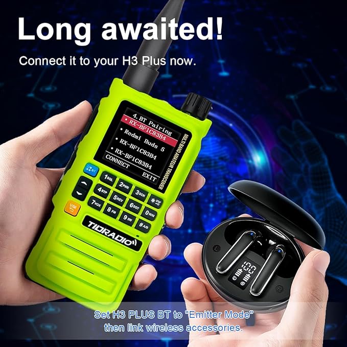 TIDRADIO TD-H3 Plus Ham Radio Handheld,Bluetooth-Headphone-connectable,Wireless Programming, Multi-Band Walkie Talkies Long Range NOAA Emergency Weather Radios for Survival Gear Hunting Green 2 Pack