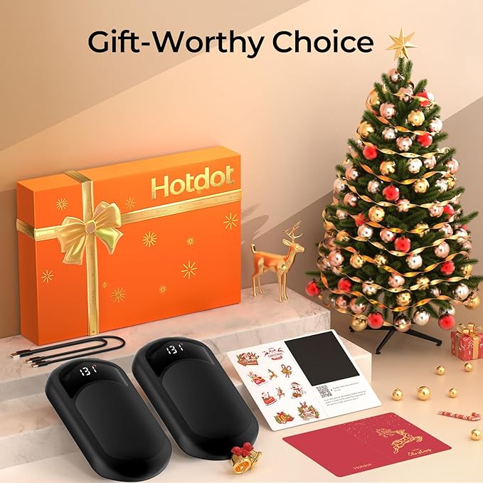 Hotdot Hand Warmers Rechargeable, Heat Levels (104–131°F), Real-Time Temp & Battery Display, Electric Hand Warmers, Fast Heating, Fits in Gloves/Pocket, Gifts for Women & Men