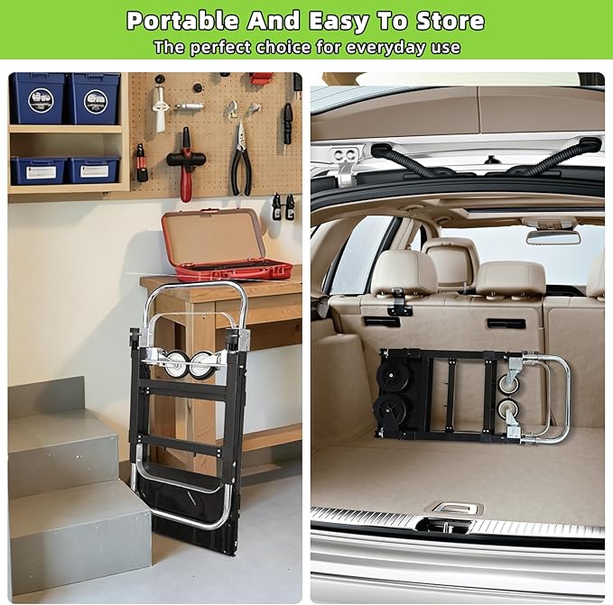 3 in 1 Folding Hand Truck, 600Lbs Capacity, Heavy Duty Collapsible Cart with Retractable Handle and 4 Rubber Wheels, Moving Dolly for Moving Home, Office, Food Service, Shopping Mall, Warehouse