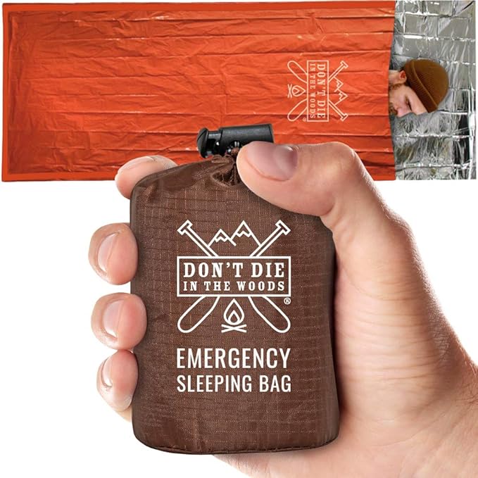 Don’t Die in The Woods - Survival Bivy - Emergency Sleeping Bag with Hood - Made with Extra-Thick Space Blanket Thermal Mylar - One of The 10 Essentials for Hiking, Camping, First Aid Kits