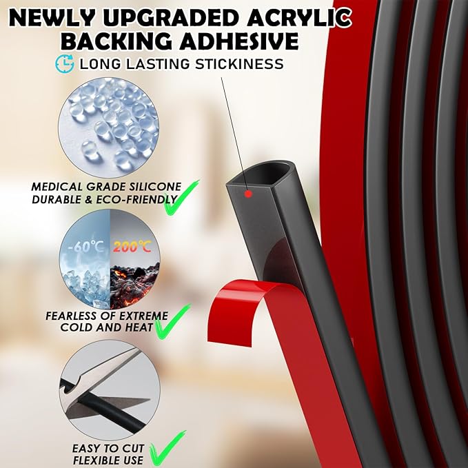 40FT Weather Stripping Door Seal - Self Adhesive Weather Insulation Strip Weatherstripping Silicone D Shaped Seal Strip Door Frame Gap Filler/Window Soundproofing