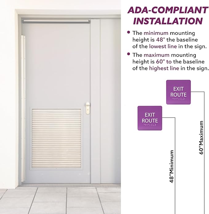 6" X6" Exit Route Sign - ADA Compliant Tactile Graphics Grade 2 Braille Text Acrylic Wall Signs - Building Fire Safety, Visibility, Emergency Response, Evacuation Door Sign