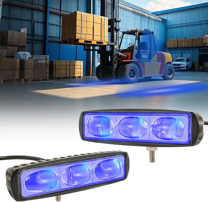 3-Lens High-Brightness Forklift Warning Light, Blue LED Forklift Safety Light, 30W DC 12V-100V, Adjustable Beam & Easy Installation for AGV, Warehouse & Industrial Vehicles (2Pcs)