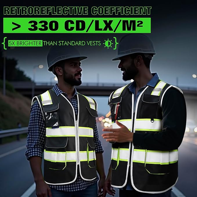 BeautyWill 10 Pack Custom Logo Safety Vest ANSI Class 2 High Visibility Reflective Vest Personalized Construction Vest Bulk