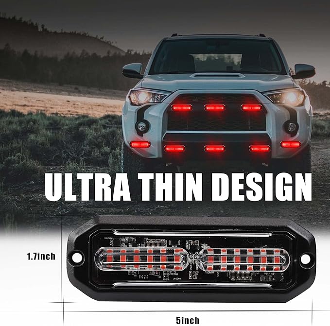 WINECO Ultra-Thin waterproof sync alternating Linear Lens 8pcs 12 led grill strobe lights Red Surface Mount Deck Dash Grill Grille Strobe Lights Warning Police Light for Emergency Vehicles