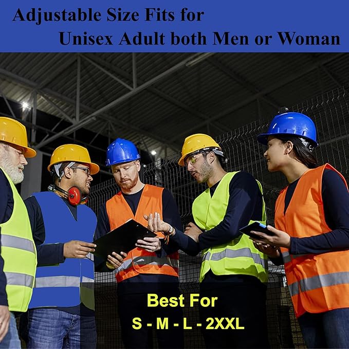 Blue Safety Vests 20 Pack - Reflective High Visibility Construction ANSI Class 2 Work Vests for Men,Woman,Hi Vis Mesh and Neon Silver Strip