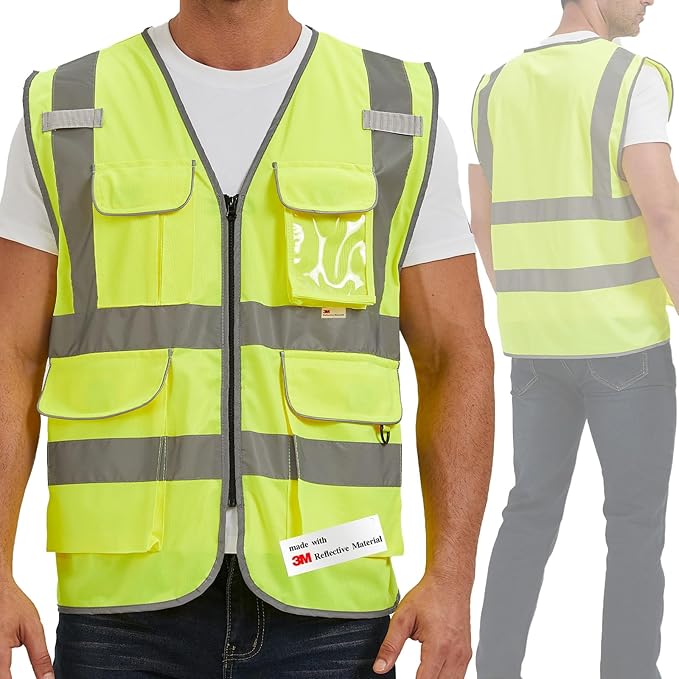 SIFE Reflective Safety Vest High Visibility Vest With 7 Pockets And YKK Zipper, ANSI/ISEA Class 2 Standard, Made With 3M Reflective Tape(03Y-Yellow,XL)