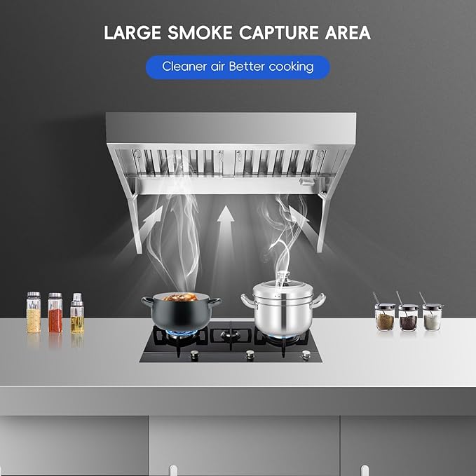 7FT Commercial Kitchen Exhaust Hood, Wall Mount Stainless Steel Vent Hood with 2 Detachable u-Shaped Filters, Rust-Resistant Food Truck & Restaurant Range Hood for Concession Trailer Cooking Station