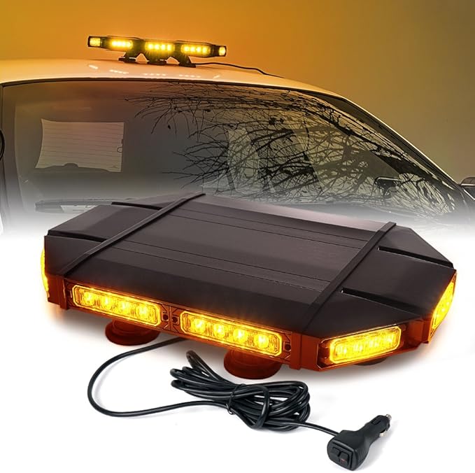 Xprite 18" Amber LED Emergency Rooftop Strobe Light Bar, Magnetic-Mounted Strobe Lights for Trucks, High-Intensity Warning Beacon for Tow, Construction, Snowplow, Patrol Vehicles