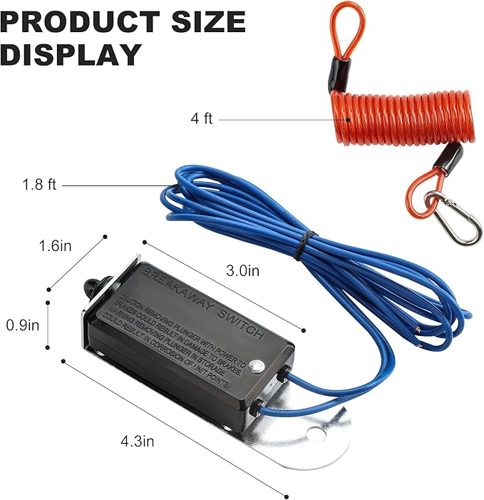 Trailer Breakaway Switch, 4ft Breakaway Coiled Cable with Electric Brake or RV Towing Trailer