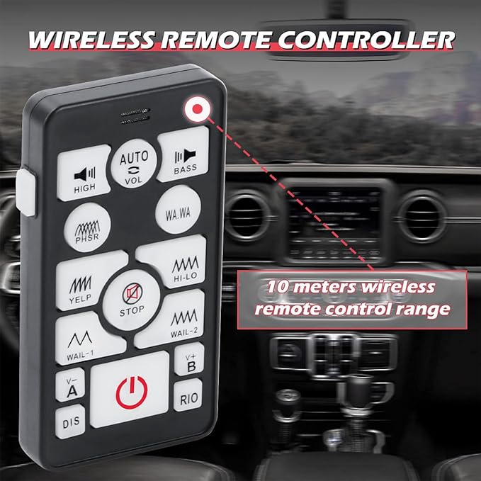 Police Siren 20 Tones 130 DB 200 Watt, Dual 20A Auxiliary Switch, Wireless Remote USB Rechargeable 15M Control Range, Car PA System Speaker Horn, Emergency Siren for Car Truck Vehicles