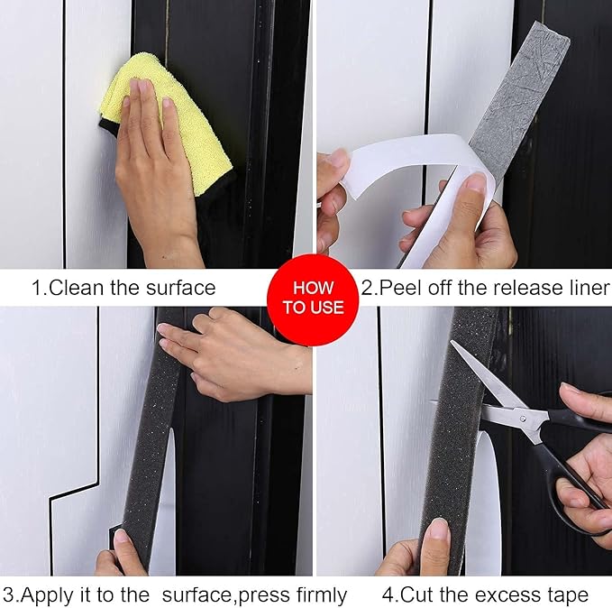 Single-Sided Adhesive Foam Tape Low-Density, Super Soft Easy Adjust Sealing Strip for Window Door Air Gap, Sponge Draft Blocker and Sound Reducer, 1.18in x 6.6FT Black