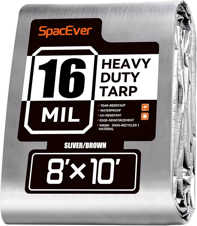 8x10 FT Tarp Waterproof, 16 Mil Tarps Heavy Duty Waterproof Multipurpose Protective Cover UV Resistant Rip & Tear Resistant with Grommets Reversible for Home Boats Cars Camping