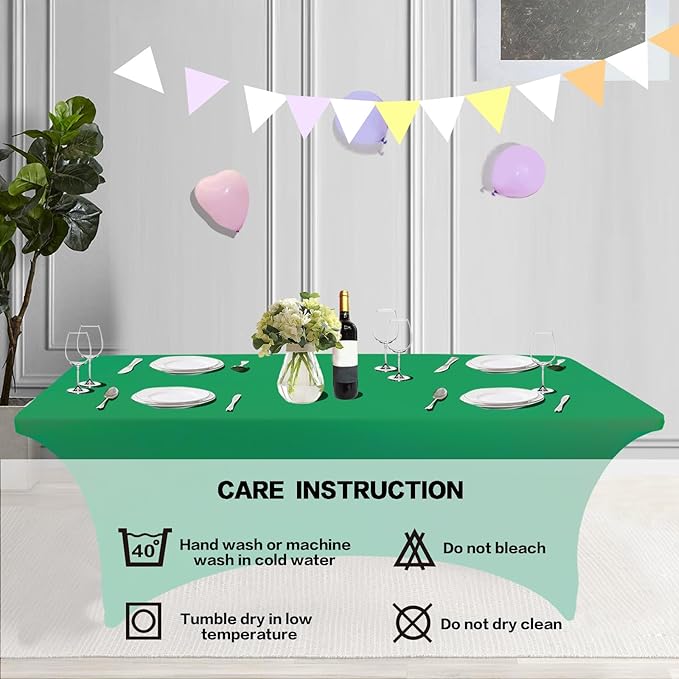 IVAPUPU 2 Pack 6FT Table Cloth for Rectangular Fitted Events Stretch Emerald Green Table Covers Washable Spandex Christmas Tablecloth Protector for Party, Wedding, Cocktail, Banquet, Festival