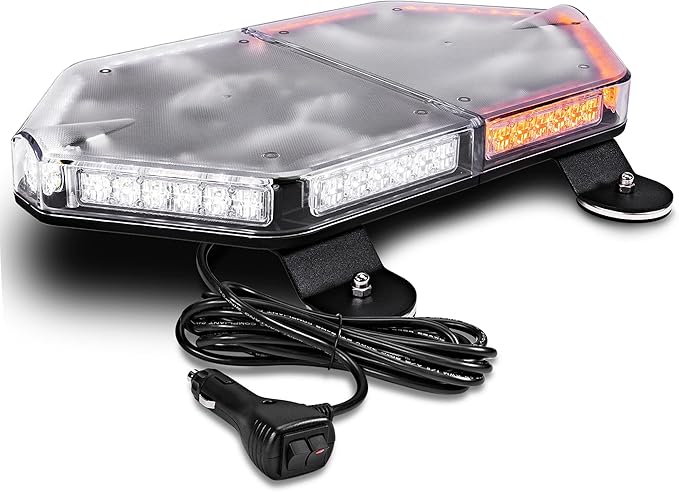 LAMPHUS NanoFlare NFMB56 17" 12V 56W Amber White LED Strobe Mini Light Bar [Magnet/Permanent Mount] Yellow Roof top Rotating Safety Flashing Emergency Police Lightbar for Work Truck Vehicles