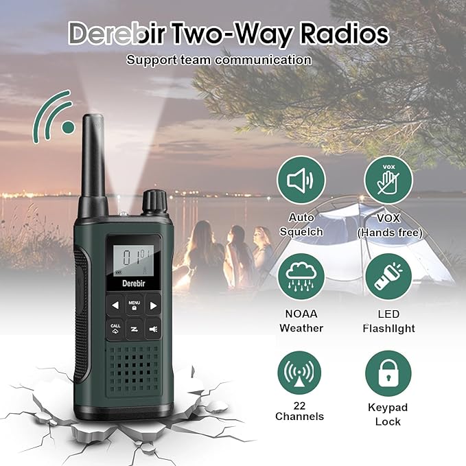 Walkie Talkies Long Range for Adults-2 Pack Rechargeable Walkie Talkies 22 FRS Channels 2-Way Radios with NOAA Weather Alert,VOX,Flashlight and 1500mAh Li-ion Battery for Family Camping Hiking