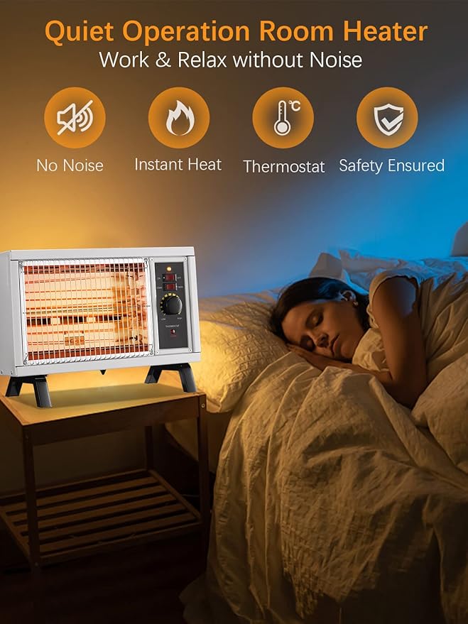 JASUN Radiant Heater Electric Space Heater Fast Heating with Adjustable Thermostat, Portable Indoor Heater with Handle Quiet1250W/1500W for Office Home Garage Bedroom ETL Approved White