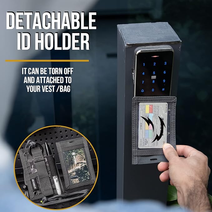 OneTigris Tactical ID Card Holder Hook & Loop Patch Badge Holder Neck Lanyard Key Ring and Credit Card Organizer (Shadow Gray-500D Codura)