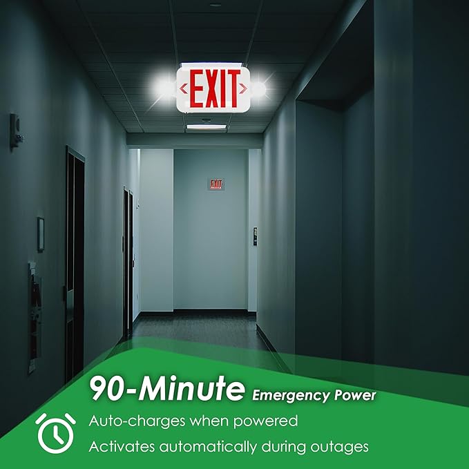Gruenlich LED Exit Sign Combo with Emergency Lights, Adjustable Heads and Double Sided, Battery Backup, UL 924 Qualified, AC 120-277V, Commercial Emergency Exit Light for Business- 2 Pack