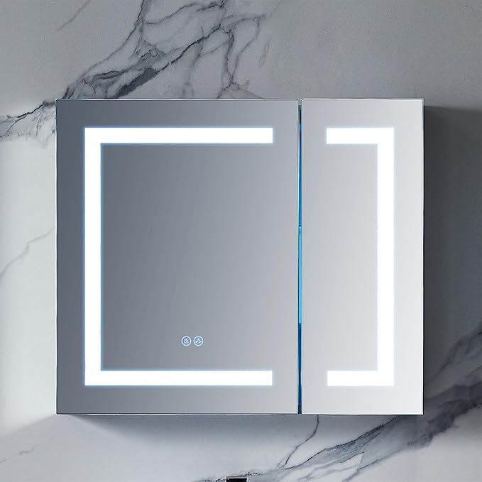 Blossom LED Medicine Cabinet Mirror for Bathroom 30x26, Lighted Medicine Cabinet with Mirror, Recessed/Surface Mount, Anti-Fog, Dimmable, 3 Color Light Makeup, Wall Mounted Storage Cabinet