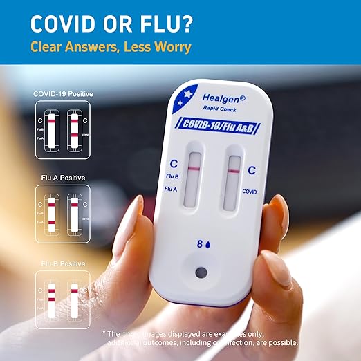 Healgen Rapid Check COVID-19, Flu A&B Antigen Test Kit, The First FDA Authorized OTC 3-in-1 Flu & COVID Home Test, Easy to Read Dual Windows, Results in 15 Mins, 2 Test