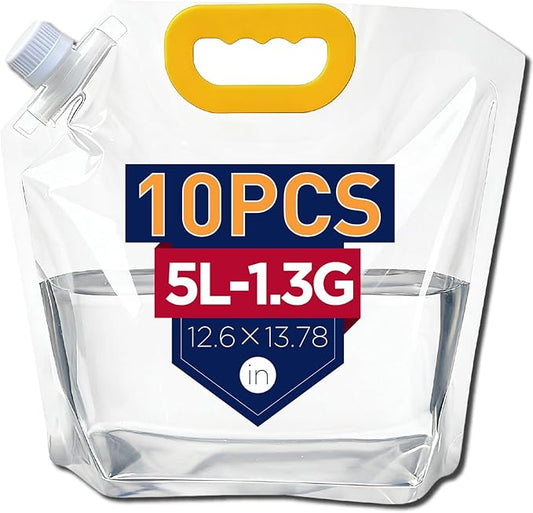 10 Pack 1.3 Gallon Collapsible Water Container Bag, Freezable Plastic Water Storage Pouch with Handle,No-Leak Foldable Water Jug for Sport Camping Emergency Hike Riding Mountaineer,BPA-Free