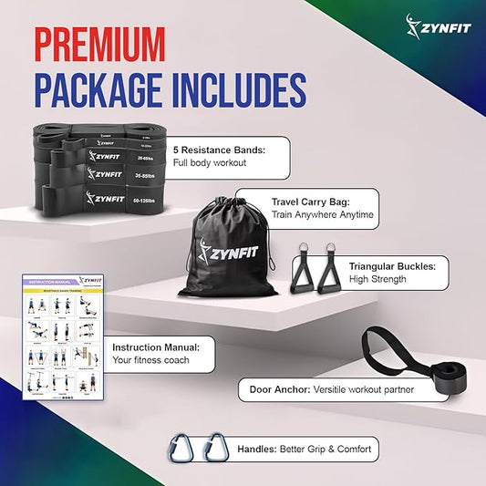 100% Natural Latex Resistance Bands Set with Door Anchor, 5-Level Pull Up Bands for Working Out, Strength Training & Physical Therapy, Workout Bands for Home Gym - Get Free A.I. Workout Plan
