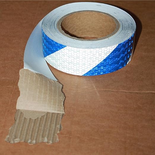 Blue White Reflective Tape 1 inch Wide for Trailer, Outdoor Waterproof High Visibility Safety Warning Adhesive Strips (166 feet)