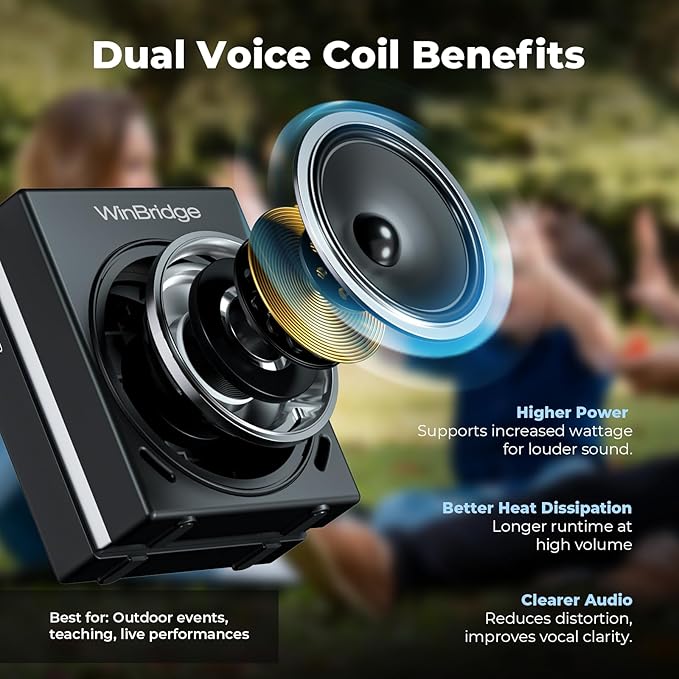 Portable Microphone & Bluetooth Microphone System with Speaker, WinBridge S90 30W Voice Amplifier PA System with 2 Wireless Handheld Mics for Teachers, Tour Guide, Clear Sound