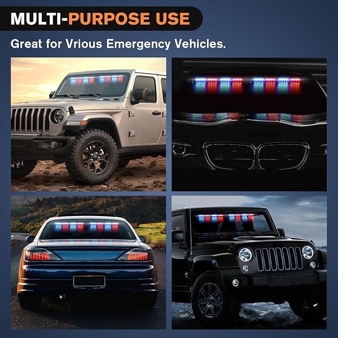 Nilight 32LED Red Blue Emergency Dash Strobe Lights with Controller Suction Cups Warning Hazard Interior Front/Rear Windshield Deck Split Light Bar for Trucks Construction Vehicles