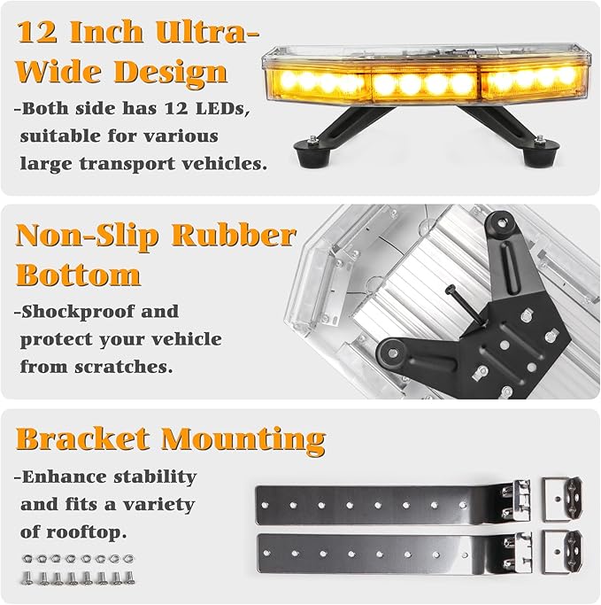 48 Inch 88 LED Amber Emergency Light Bar Super Bright Rooftop Strobe Lights Waterproof Hazard Warning Roof Top Flashing Light Bar for Tow Truck Construction Vehicle (Yellow, DC 12-24V)