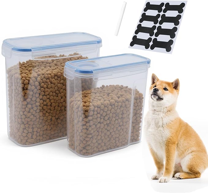 2Pack Dog Food Storage Container,4L/6L Dog Treat Container with Pour Spout,Airtight Pet Food Storage Container with Lid, BPA Free, Kibble Container, for Pet, Cat, Dog, Bird Seed（Blue）