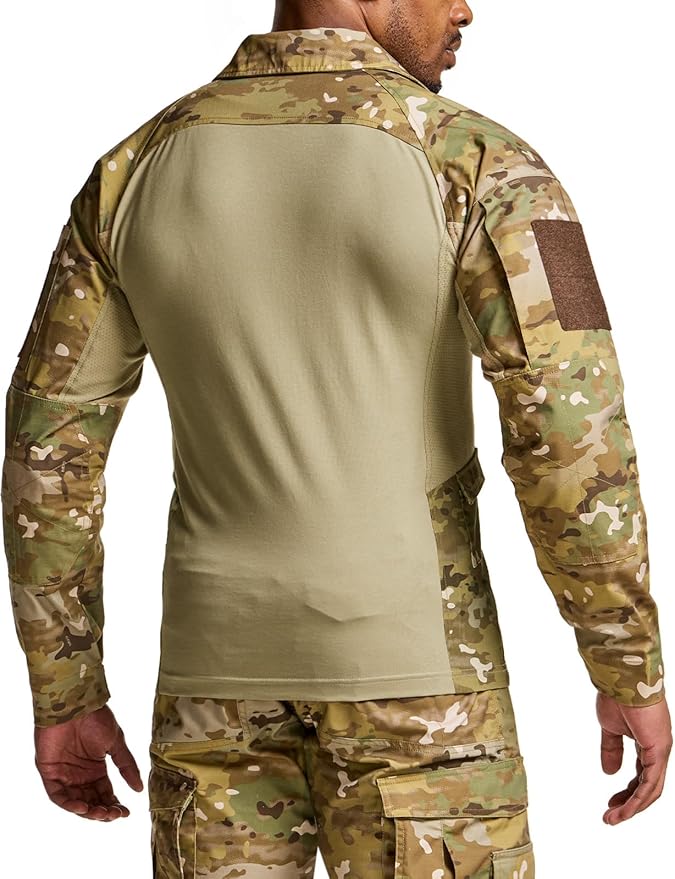 CQR Men's Combat Shirt Tactical 1/4 Zip Long Sleeve Military BDU Shirts Camo EDC Top with Pockets