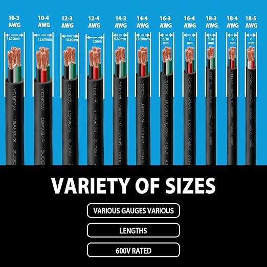 200ft 16/3 16 AWG Portable Power Cable (3 Conductor) - SOOW 600V 16 Gauge Electric Wire for Motor Leads, Portable Lights, Battery Chargers and Machinery - 3 Conductor - 200 Feet Electrical Cord