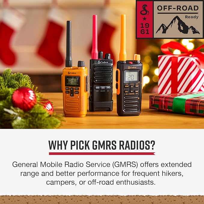 Cobra Trailblazer 500 GMRS Radio (2-Pack) – IP54 Rugged No-Display Design, 2.5W Long Range Walkie Talkies, 16hr Battery, Swivel Holster, Programmable Software, Removable Antenna, Repeater Compatible