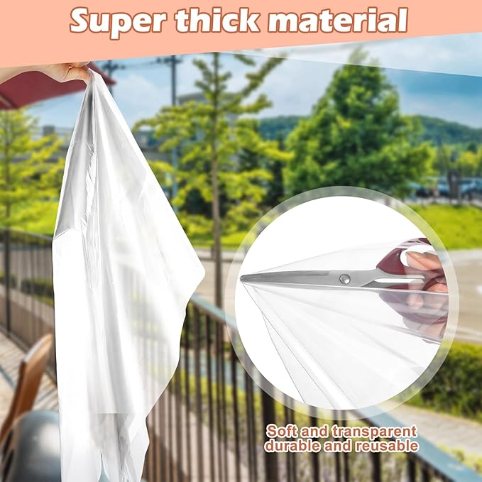63 x 87 Inch Window Insulation Kit Cuttable Transparent Film with Adhesive Straps Reusable Window Plastic for Winterizing Thicken Thermal Waterproof Attic Insulation Cover Warm Winter