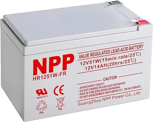 NPP HR1251W 12V 306Watts 51Watt/ Cell AGM Sealed Lead Acid Rechargeable Battery 12V 14Ah, 15Ah, Flame Retardant High Rate UPS Battery