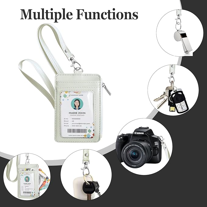 bolimoss 2-in-1 ID Badge Holder & Lanyard Wallet, Multiple Card Slots Leather ID Card Holder with Neck Lanyard for Cruise Ship Cards,Credit Cards, Office School ID, Work Name Cards, Driver's License