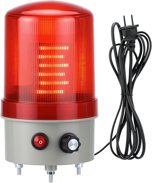 QWORK Industrial LED Rotating Warning Light, 110V AC Red Beacon Strobe for Public Emergency Alarms, Safety Siren Adjustable Volume