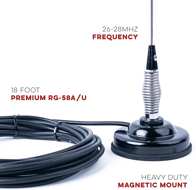 Nagoya CB-72 High-Performance 28" CB Antenna Kit - Universal 26-28 MHz Coverage with Heavy-Duty Magnetic Mount, Includes 18' RG-58A/U Cable & PL-259 Connector for Effortless Installation